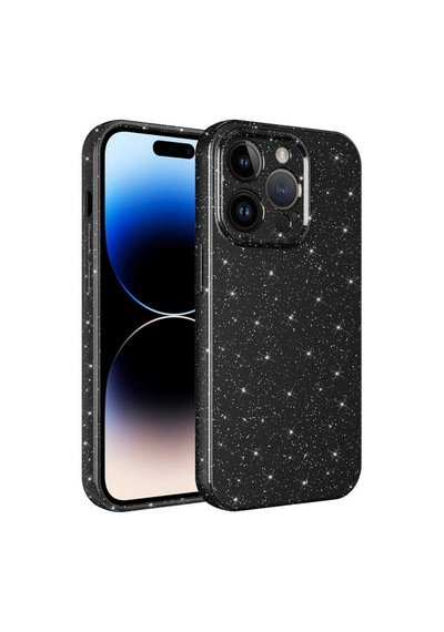 Apple Uyumlu iPhone Ekılıf 14 Pro Kılıf Kamera Korumalı Simli Lüks Koton Kapak Siyah