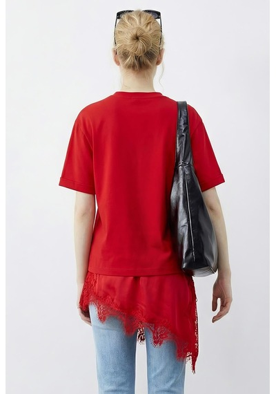Shade Kadın Asimetrik Dantelli Etek Uclu Oversize T-shirt 8716 60283956 - Kırmızı