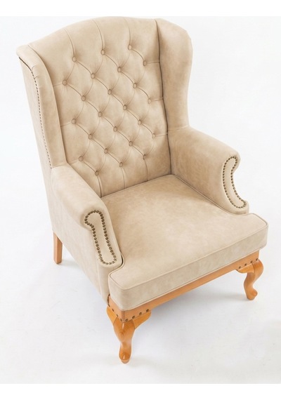 Crown Chester Klasik Ahşap Berjer Natural