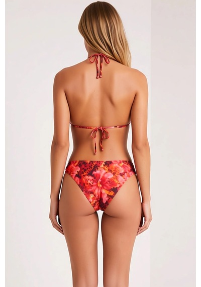 Benerly Kadın Çiçek Desenli Bikini Takımı Üçgen Kaplı Halter Yaka High Le Çok Renkli