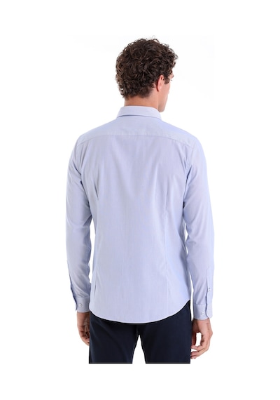 Hatemoğlu Mavi Comfort Fit Çizgili 100% Pamuk Slim Yaka Uzun Kollu Casual Mavi