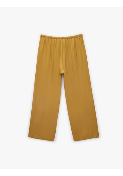 Koton Beli Bağlamalı Geniş Paça Saten Pantolon Haki 6sak40087ew Haki