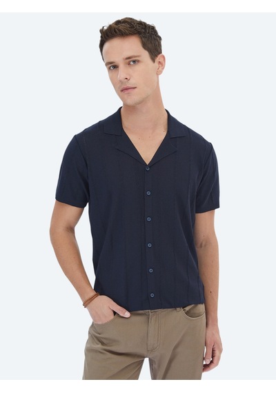 Kip Lacivert Regular Fit Kısa Casual Gömlek