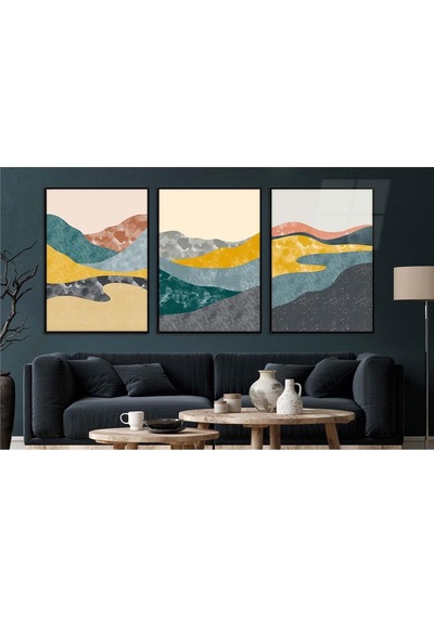 Alüminyum Çerçeveli Gerçek Cama Baskı Sanat Temalı 3'lü Set Cam Tablo 0025