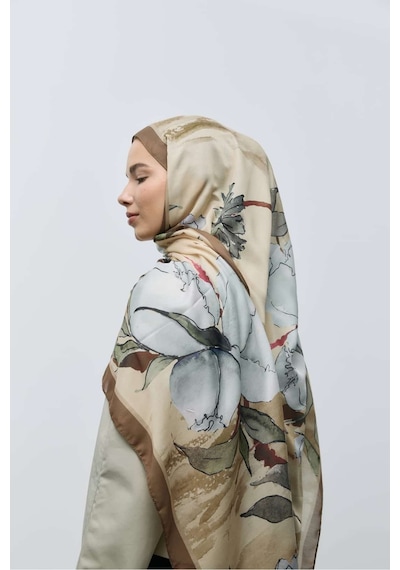 Moda Kaşmir Nileya Desen Pamuk Şal KAhverengi