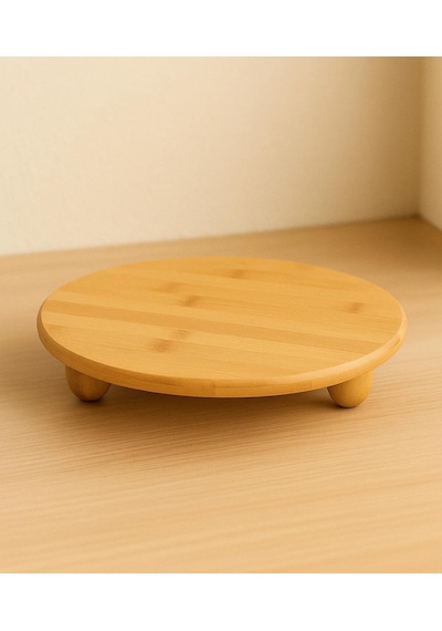 Top Ayaklı Yuvarlak Sunumluk Bambu Sunum Tahtası 24 Cm