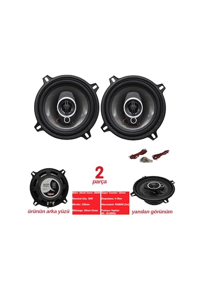 Carub Oto Hoparlör Seti 13cm 5 İnç 300W 3 Yollu Koaksiyel Kapaksız Otomobil Ses Sistemi 2li Takım