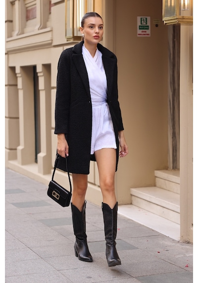 Bigdart9082 Oversize Kaşe Kaban - Siyah 001