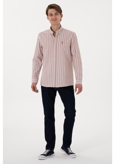 U.S. Polo Assn. Erkek Çizgili Camel Uzun Kollu Gömlek 50306347-VR015 U.S. Polo Assn. Erkek Çizgili Camel Uzun Kollu Gömlek 50306347-VR015