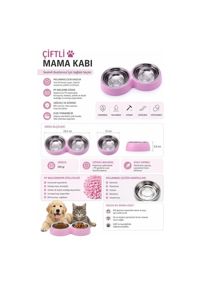 600 Ml Çelik Kaplı Ve Plastik Mor Kaymaz Taban Kedi Köpek Mama Ve Su Kabı Mt283mr