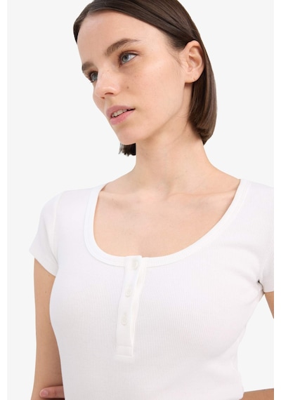 Defacto Yuvarlak Yaka Fitilli Kaşkorse Kısa Kollu Çıtçıtlı Body F1772AX25SM Beyaz