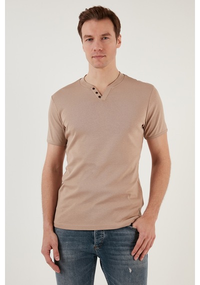 Buratti Pamuklu V Yaka Slim Fit Erkek T Shirt 5902122 Taş