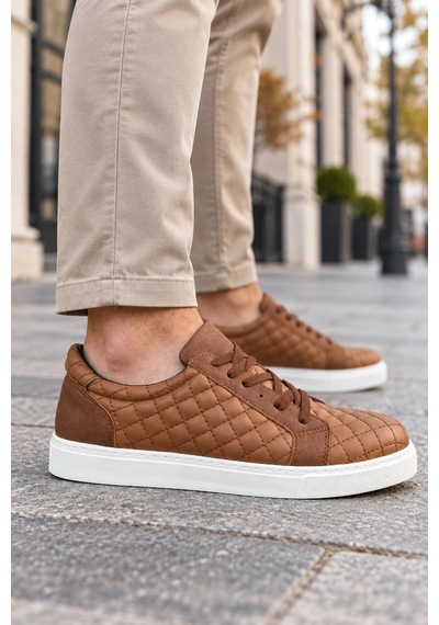 Mevese Egitserp Bağcıklı Cilt Kapitone Desenli Erkek Günlük Sneaker Ayakkabı - Taba