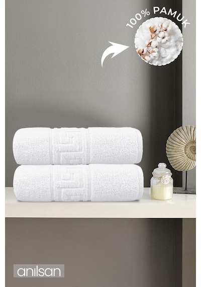 2'li Greek El Havlusu - 50x90 Cm, 225 Gr, %100 Pamuk, Spa Ve Otel Havlusu, Günlük Kullanıma Uygun Beyaz