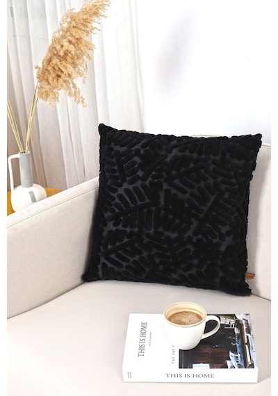 Bohem Özel Tasarım Punch Panç Desen Kare Dekoratif Kırlent Kılıfı 43x43 cm Forest Siyah