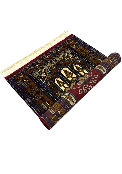 El Dokuma Sıfır Yahyalı Seccade 88x148 Kahve Kırmızı Kök Boya Yün Namazlık Kahverengi