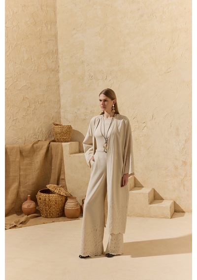 Aker Naturel Paçası Brode Detaylı Pantolon Naturel Naturel