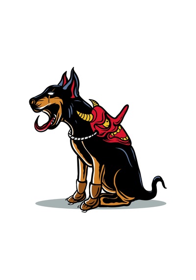 Paybuy Erkek Döberman Köpek Kafatası Maskeli Baskılı Tişört %100 Pamuk R Beyaz