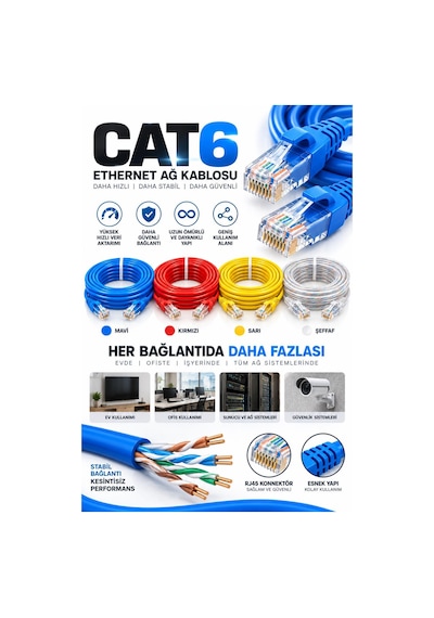 Fury Cat6 Turuncu Ethernet Kablosu 1 Metre Rj45 Lan İnternet Modem Router Bilgisayar Kablosu
