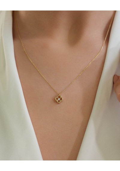 Debora Jewelry 14 Ayar Altın Zirkon Taşlı Yonca Kolye