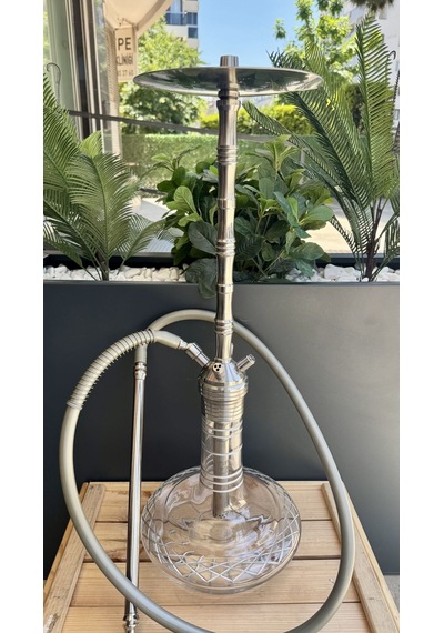 Sigor Çelik Nargile Takımı Çanta Lüle Maşa Dahildir /dip Dekor Silver