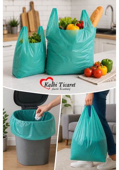 Kalın Yeşil Poşet Büyük Boy 1 Kg Hışır Atlet Poşet Market Manav Poşeti 30x60 Cm Çöp Poşeti