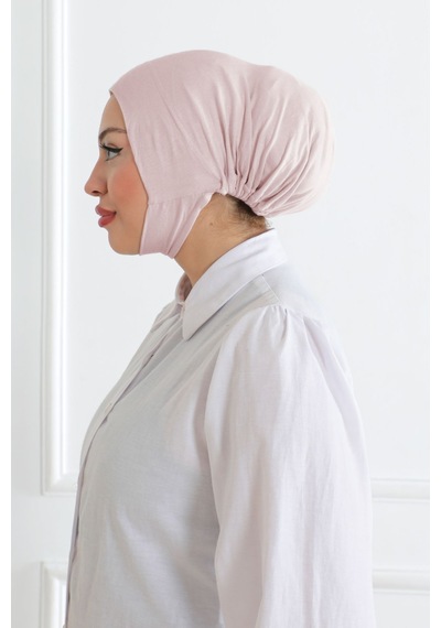 Melodi Scarf Kadın Tesettür Geniş Hacimli Pratik Ense Ve Çene Altından Geçmeli Kaymayan Çeneli Bone Pudra Pudra