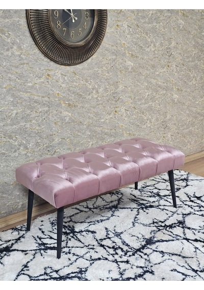 Zafir Siyah Boyalı Sivriltme Ayaklı 90 Cm Puf Bench - Puf - Bench - Kasalı Oturak - Oturak - Yatak Ucu Puf Pembe