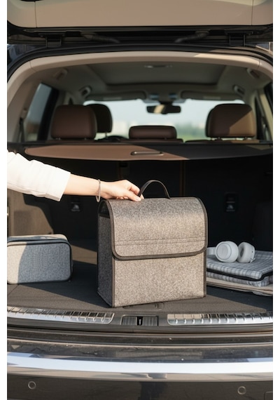 Araba Bagaj Çantası Oto Aksesuar Düzenleyici Organizer 35x30x25 Cm Antrasit/gri Renk 1 Adet