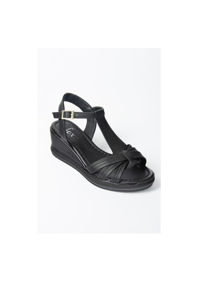 Fox Shoes Siyah Dolgu Topuklu Kadın Ayakkabı K674305309 Siyah-suni Deri