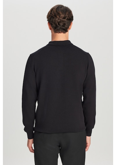 AC&Co / Altınyıldız Classics Erkek Sıyah Pamuklu Standart Fit Normal Kesim Polo Yaka Triko Kazak SIYAH