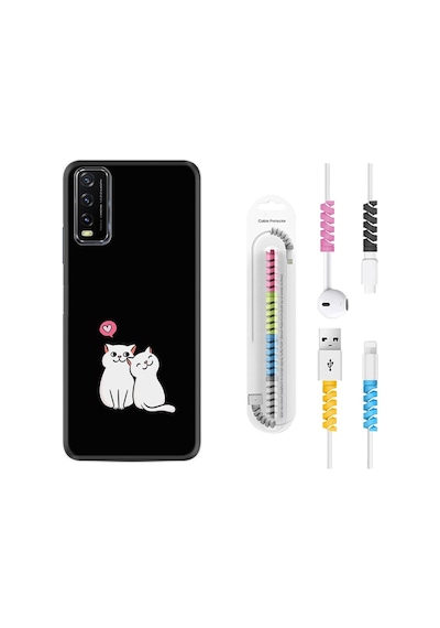 Vivo Y20S Kılıf Kablo Koruyuculu Love Cats 1690