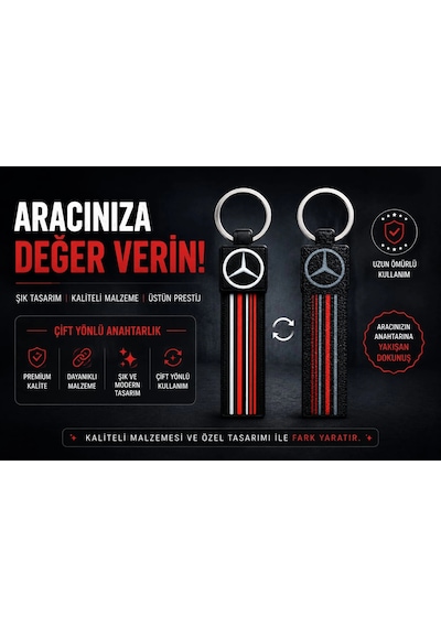 Mercedes Anahtarlık Çizgili , Mercedes Araç Anahtarlık - Mercedes Çift Yönlü Araba Anahtarlığı