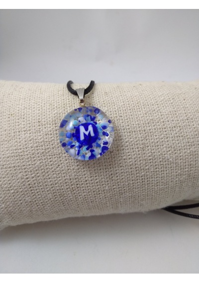 Cam Harf Kolye – Handmade El Yapimi Murano– (M) Harfi Modeli Gümüş