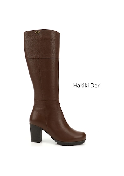 Gönderi(R) Gönderir Kadın Kahve Floter Fermuarlı Kalın Topuklu Hakiki Deri Çizme Gkzc13444602 Kahverengi