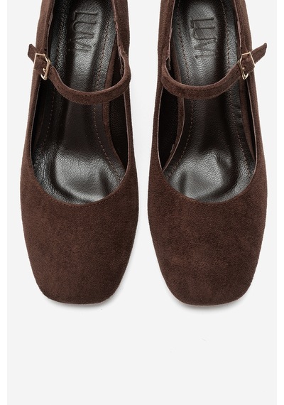Luvi Shoes Nıcho Kahverengi Süet Kadın Kalın Topuklu Ayakkabı