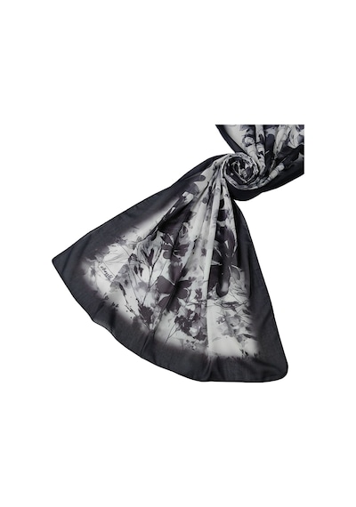 Mim Eşarp Ebruli Cotton Vual Çiçek Desenli Şal 75x190 Cm Siyah - Beyaz