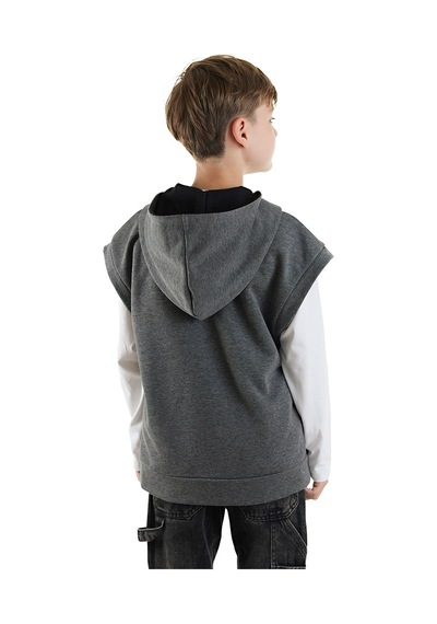 Denokids Erkek Çocuk Kapüşonlu Kolsuz Sweatshirt - Gri