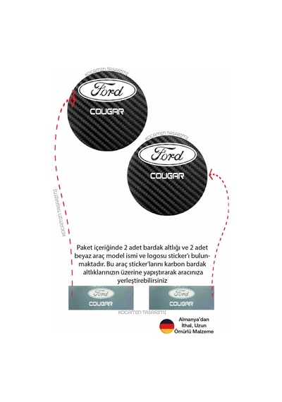 Ford Cougar Yazılı Karbon Araç Bardak Altlığı Ford Cougar Modeli İçin 7 Cm Şık Tasarım 2 Adet 2 Adet