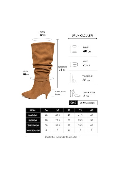 Asmi Shoes Kadın Tima Taba 6 Cm Topuklu Körüklü Sivri Burun Çivi Topuk Çizme