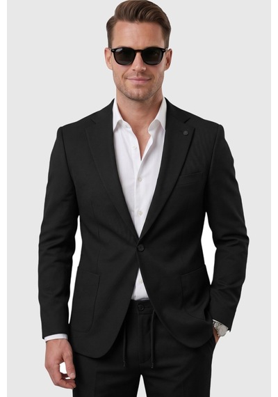 Rizzup Siyah Premium Çizgi Dokulu Slim Fit Likralı 2 Li Erkek Takım Elbise 2600821