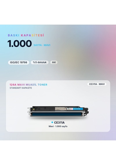 Hp Laserjet Pro Cp1025nw Ce311a Mavi Uyumlu Toner Çipli 1.000 Sayfa
