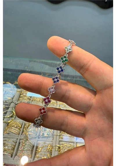 Beyaz Renkli Taşlı Yonca Bileklik