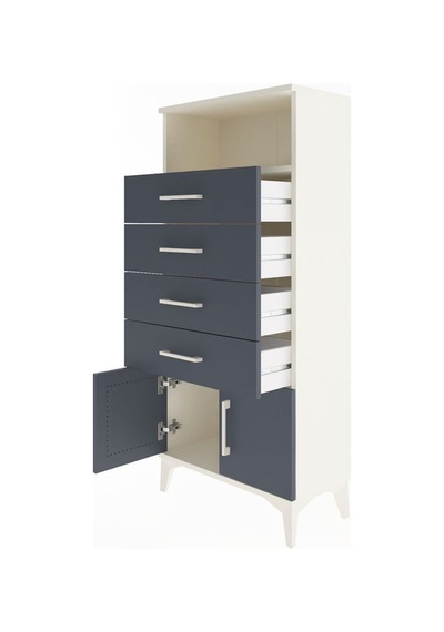 Arges Dolap Tek Raflı 4 Çekmeceli 2 Kapaklı 60x30x134 Aytaşı-antrasit Aytası