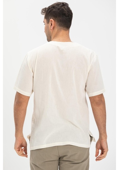 Kısa Kol Şile Bezi Zımbalı Erkek Yazlık Tshirt Krem 3002-krem Krem
