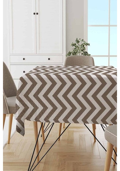 Bej Zigzag Desenli Dokuma Leke Tutmaz Masa Örtüsü Mso138n11
