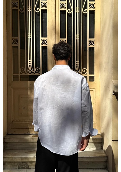 Flaw Çizgili Oversize Gömlek Beyaz-22280 Beyaz