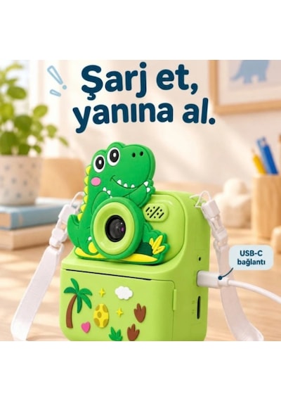 ZOOMY-DY Dinozor Figürlü Anında Baskılı Çocuk Kamerası-1794