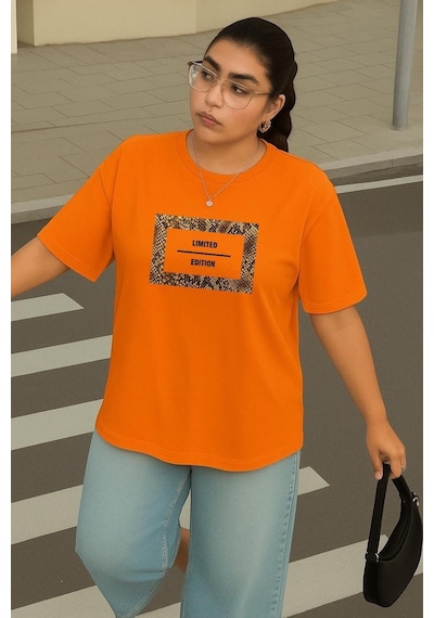 Büyük Beden Lımıted Edıtıon Baskılı Unisex Tişört Turuncu