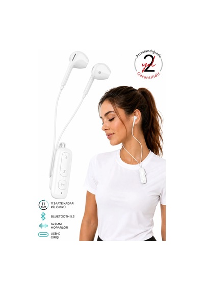Exenar - Beyaz - Yaka Klipsli Bluetooth Kulaklık Kulakiçi Kablolu Kablosuz Tws Mikrofonlu Yaka Kulaklık Boyun Asmalı